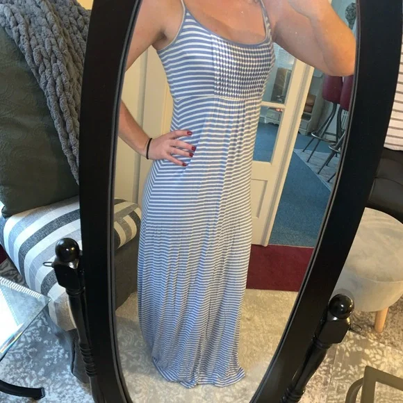 Calvin Klein | Dresses | Calvin Klein Maxi Dress Blue And White Stripes  Spaghetti Strap Top | Poshmark